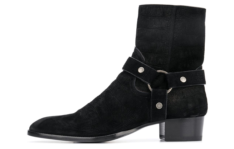 Saint Laurent Wyatt 'Black Suede Pointed Toe Block Heel Ankle Boot' 6035151Y2001000