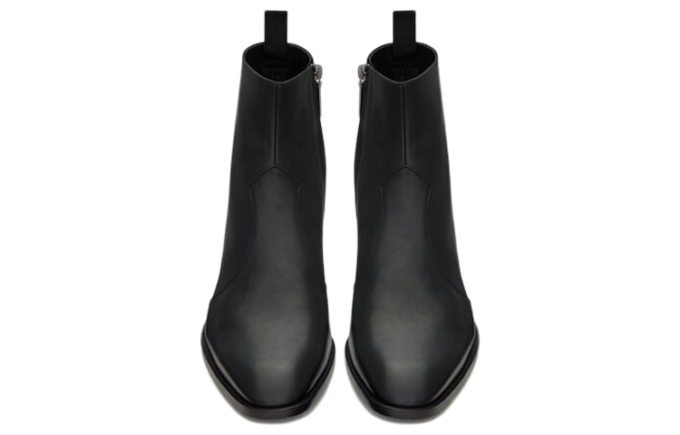 Shop サンローラン ワイアット ジップブーツ (黒) 6826271YL001000
