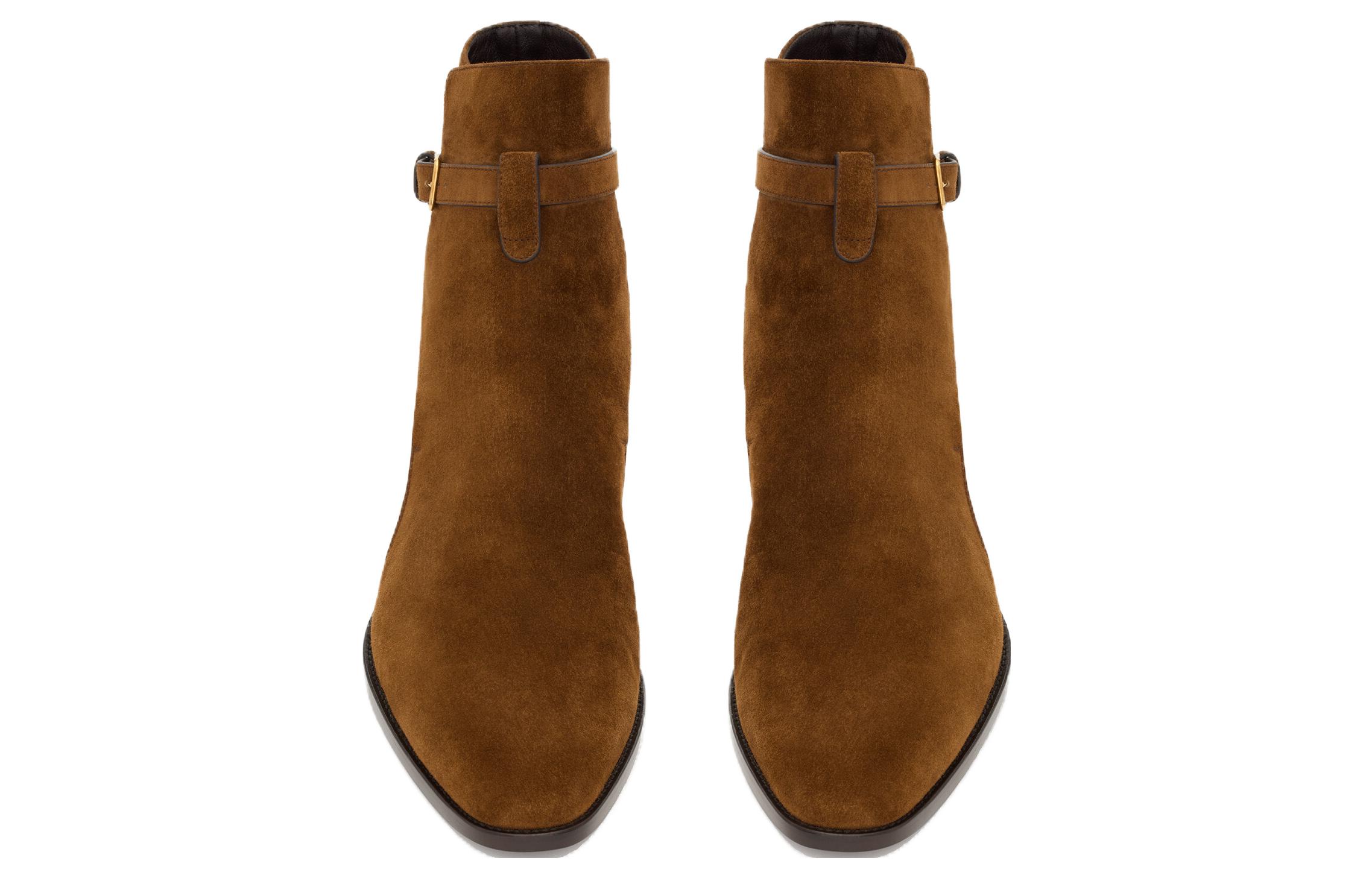 Shop サンローラン ワイアット ブラウン スエード バックル 7547330LI002330