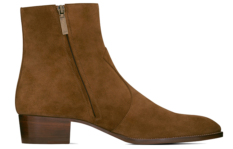 Order 圣罗兰 Wyatt 棕色麂皮拉链靴 6491031NZ002635