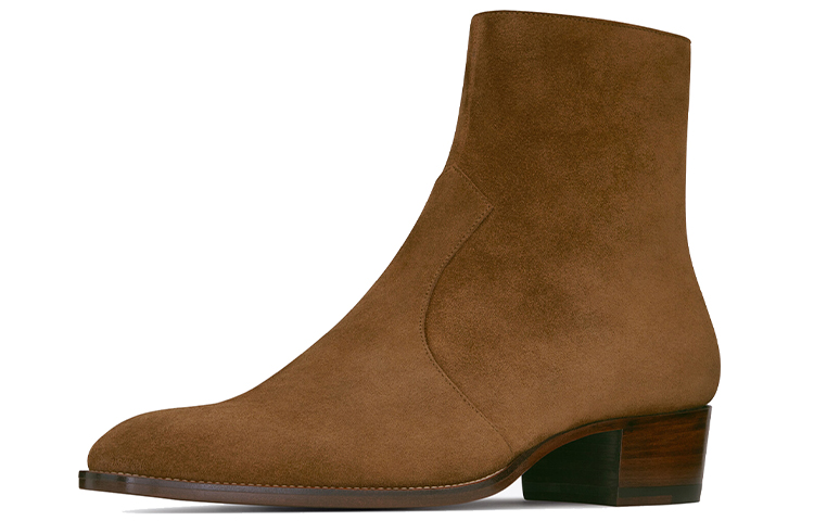 Lookbook Saint Laurent Wyatt 'Jaket Cokelat Suede dengan Ritsleting' 6491031NZ002635