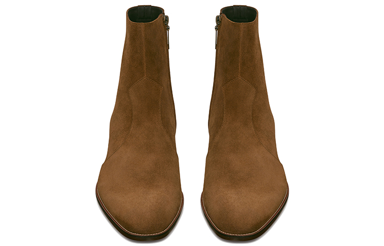 Shop Saint Laurent Wyatt 'Jaket Cokelat Suede dengan Ritsleting' 6491031NZ002635