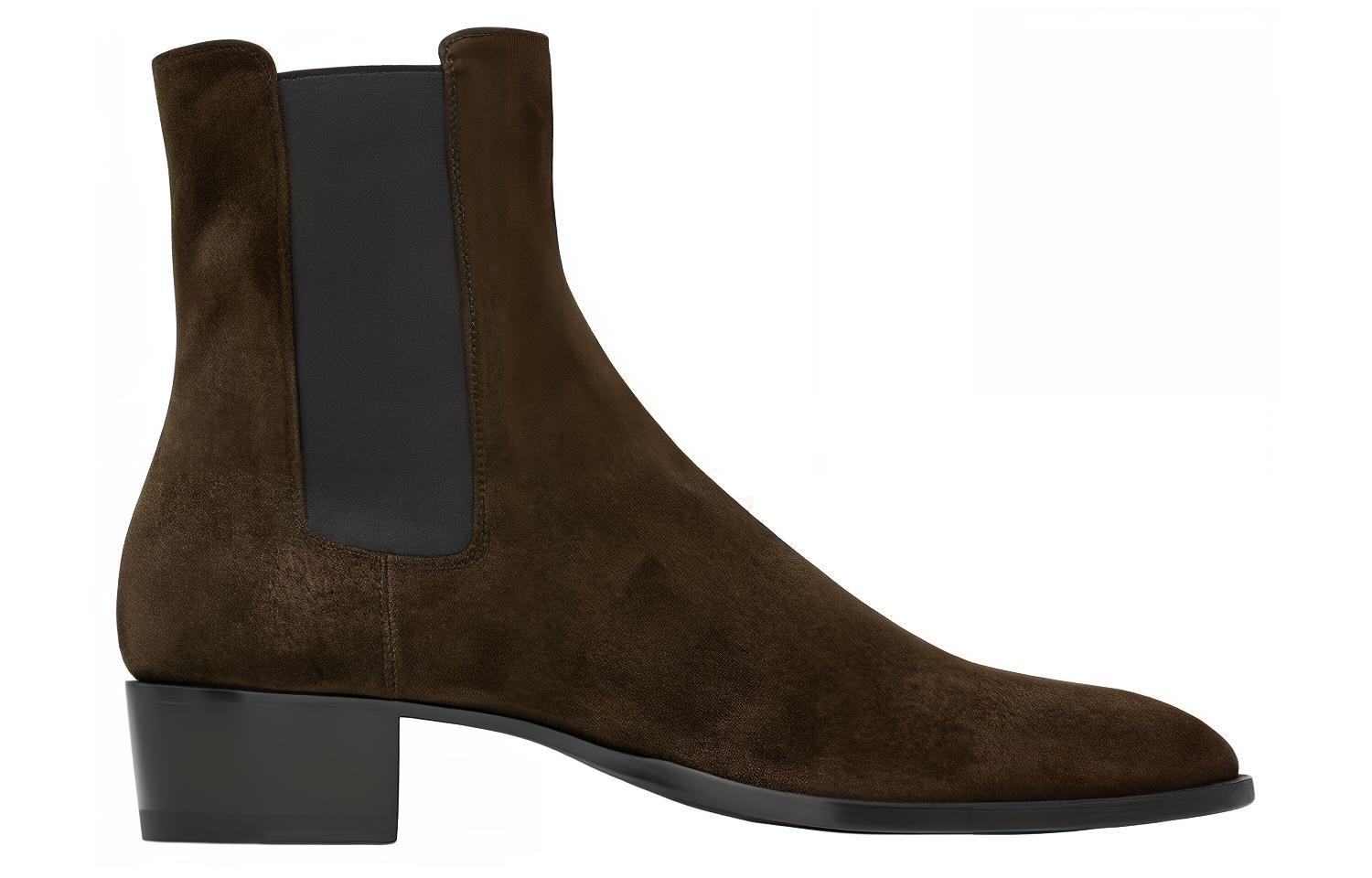 Order サンローラン ワイアット スエードブーツ (ブラウン) 6341940LI003415