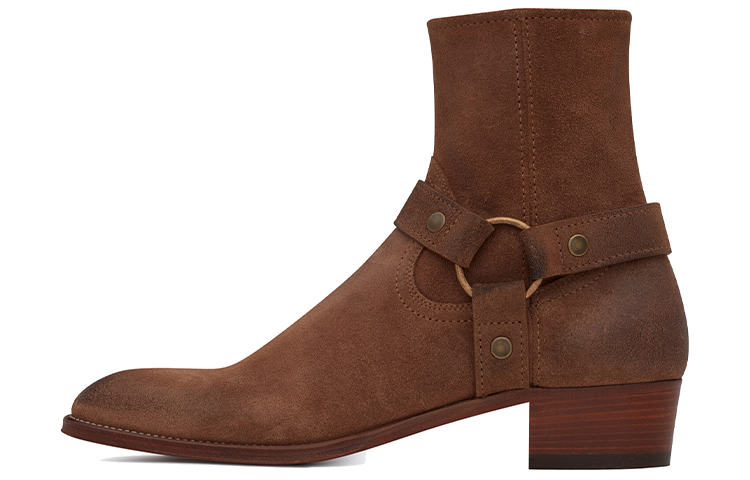 Buy 圣罗兰怀亚特复古棕色绒面马具靴 66928425T002749