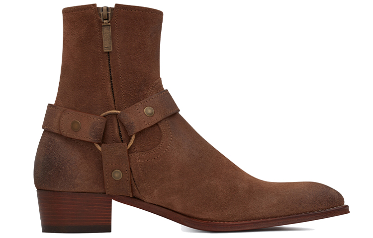 Order 圣罗兰怀亚特复古棕色绒面马具靴 66928425T002749