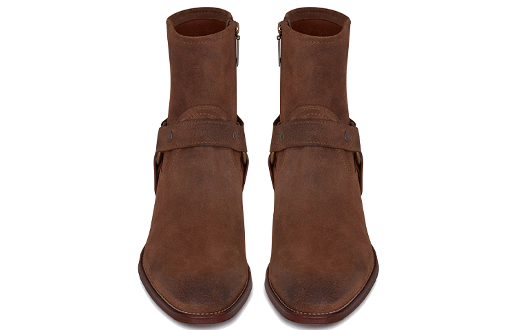 Shop 圣罗兰怀亚特复古棕色绒面马具靴 66928425T002749