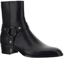 Lookbook SAINT LAURENT 聖羅蘭 Wyatt 皮革袢帶低跟短靴 4cm 男款 黑色