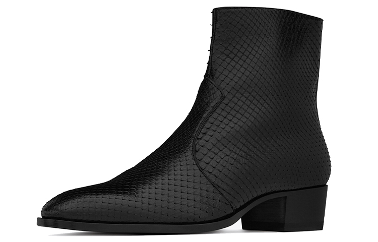 Lookbook Saint Laurent Wyatt Stiefel mit Reißverschluss ''Python Schwarz'' 6304852PL001000