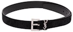 Order Saint Laurent YSL Logo Plaque Belt Men Black Silver Buckle 3cm Wide 634440C0X0E