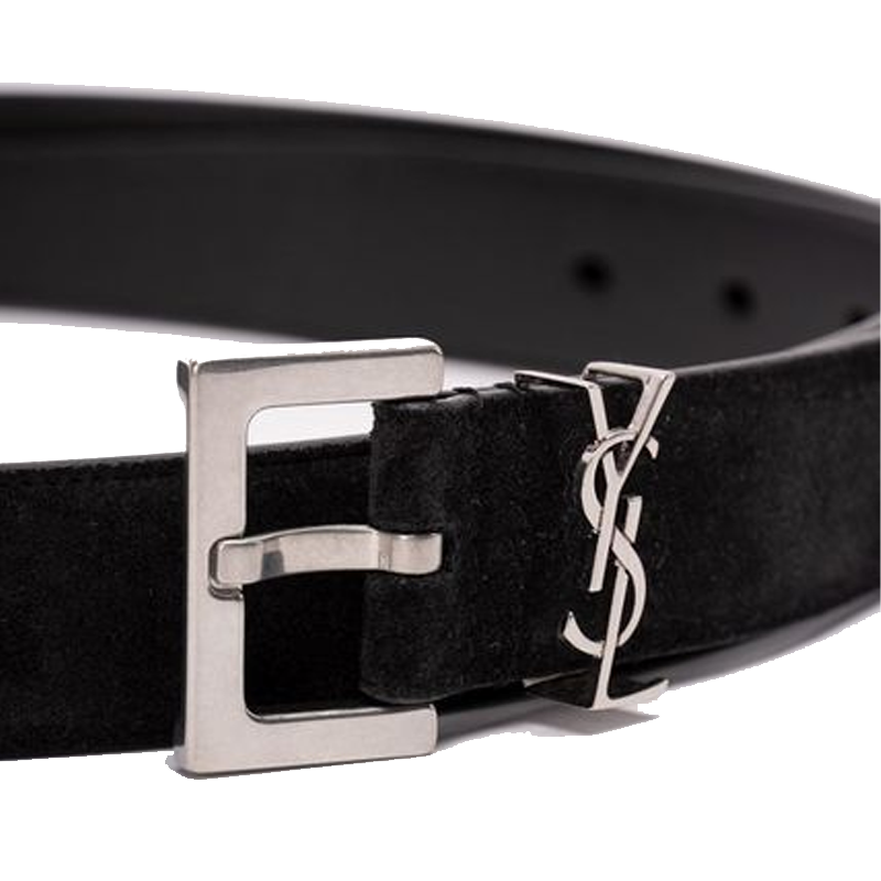 Lookbook Saint Laurent YSL Logo Plaque Belt Men Black Silver Buckle 3cm Wide 634440C0X0E