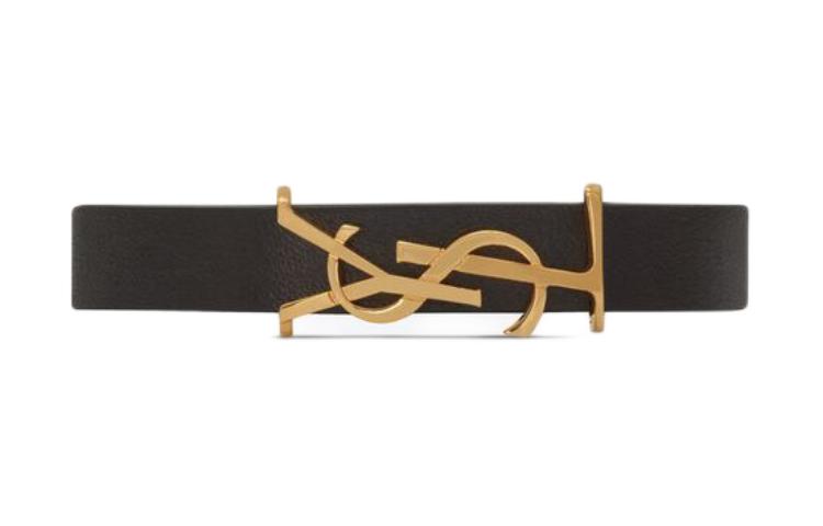 Saint Laurent YSL Metal Logo Black/Gold Calfskin Unisex Bracelet 7088150IH0J1000