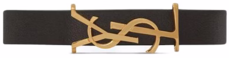 Saint Laurent YSL Metal Logo Black/Gold Calfskin Unisex Bracelet 7088150IH0J1000 Saint Laurent YSL Metal Logo Black/Gold Calfskin Unisex Bracelet 7088150IH0J1000