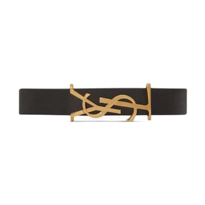 Saint Laurent YSL Metal Logo Black/Gold Calfskin Unisex Bracelet 7088150IH0J1000