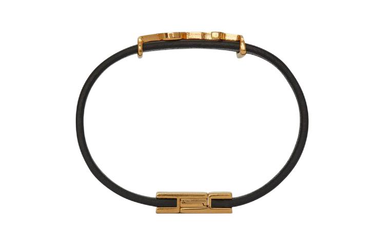 Lookbook 聖羅蘭YSL金屬標誌黑金小牛皮男女手鍊 7088150IH0J1000