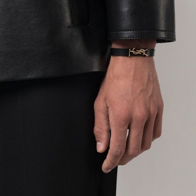 聖羅蘭YSL金屬標誌黑金小牛皮男女手鍊 7088150IH0J1000 Details for 聖羅蘭YSL金屬標誌黑金小牛皮男女手鍊 7088150IH0J1000