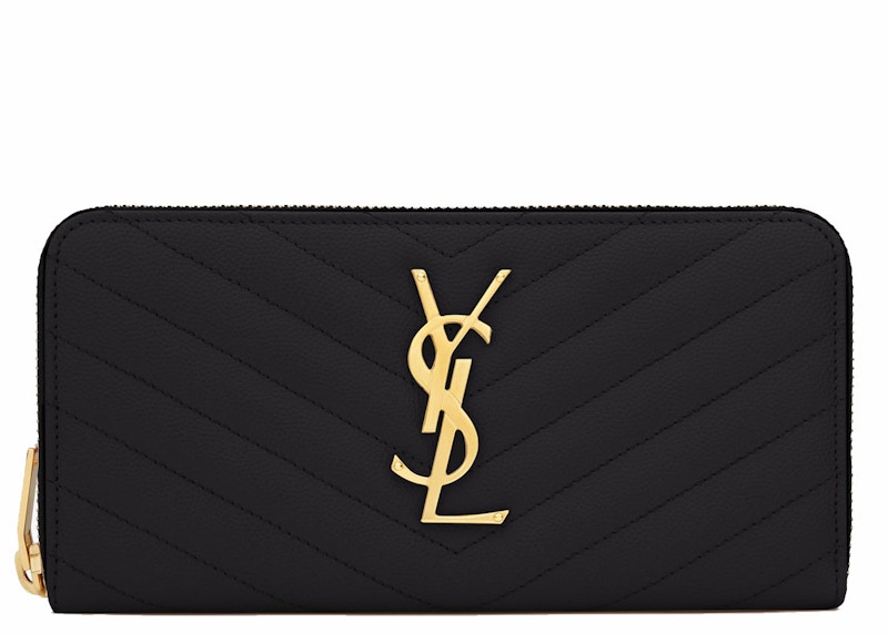 Saint Laurent Zip Around Wallet Large Monogram Grain De Poudre Black