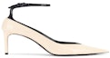 Buy Saint Laurent Zoe 85 Kasut Kulit Patent 'Coklat Muda dengan Tali Buku Lali' ZOEANKLESTRAPWH
