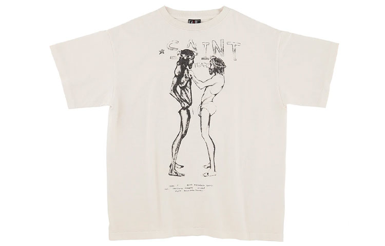 Order SAINT Mxxxxxx × DENIMTEARS 白色Logo印花圓領短袖T恤 男女款。 SM-S21-0000-045