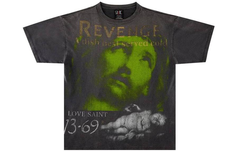 SAINT Mxxxxxx  Black Graphic Print Oversized Crewneck T-Shirt SM-S23-0000-085