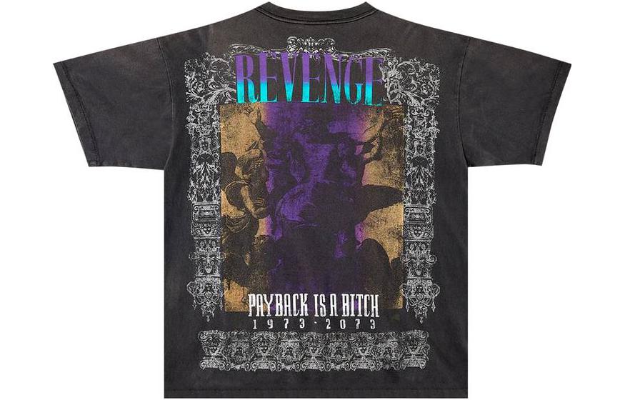 Lookbook SAINT Mxxxxxx 黑色圖案印花寬鬆版型圓領T恤 SM-S23-0000-085