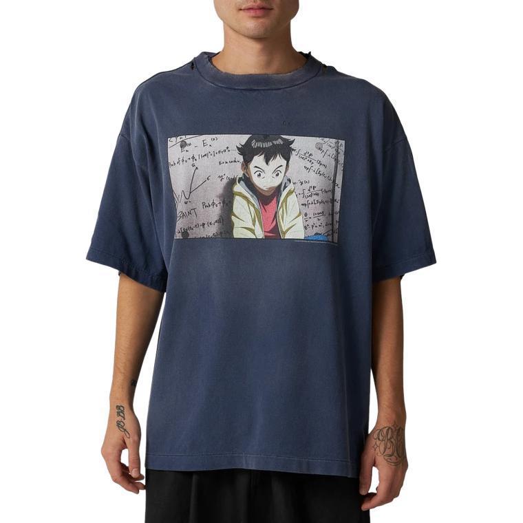 Shop SAINT Mxxxxxx 藍色寬鬆版型圓領短袖T恤 SM-YS1-0000-C29