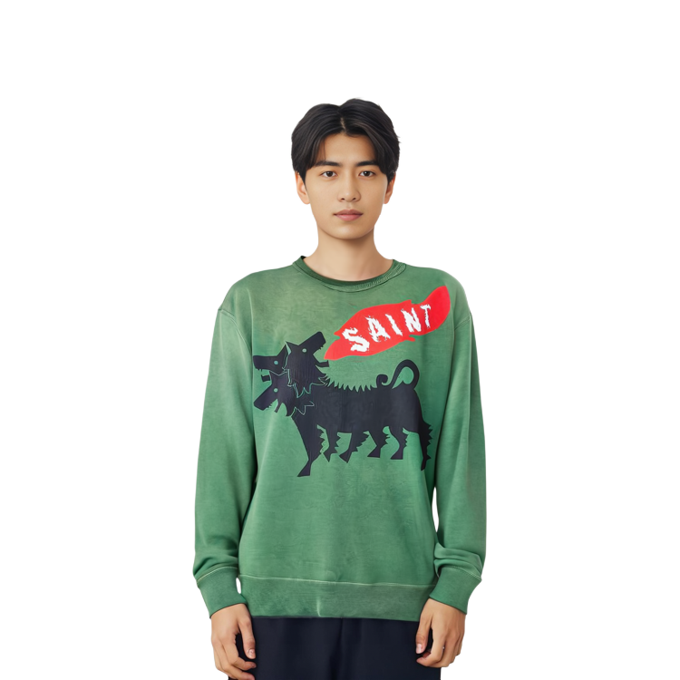 Sizing SAINT Mxxxxxx Crewneck Pullover Lengan Panjang T-Shirt Corak Haiwan SM-A23-0000-021
