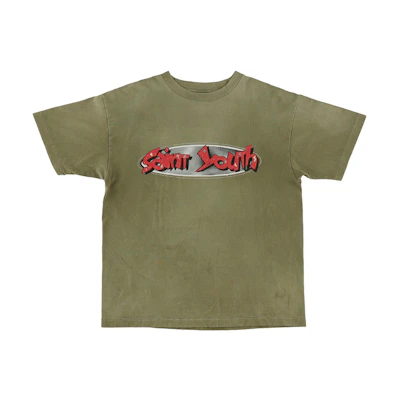 SAINT Mxxxxxx Green Crewneck T-Shirt with Front Letter Print. SM-S22-0000-024