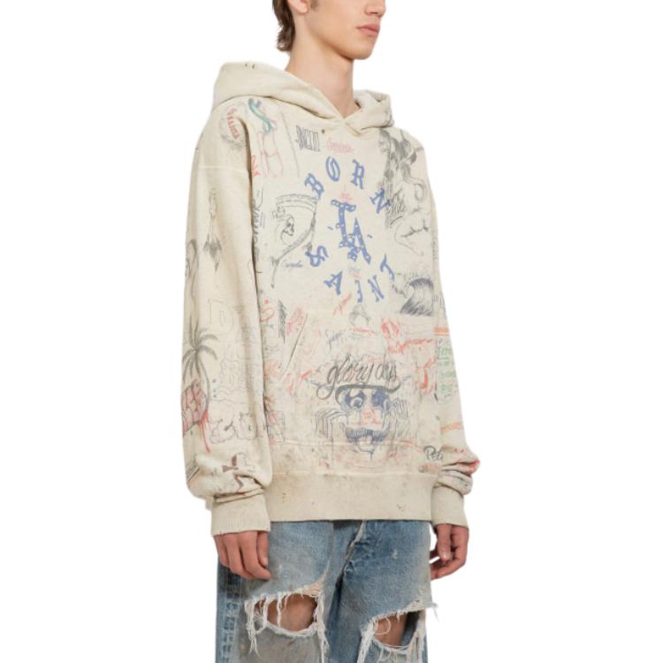 Shop セントマイケル ホワイトプルオーバーパーカー ドローストリング付き長袖仕様 SMY680000C11