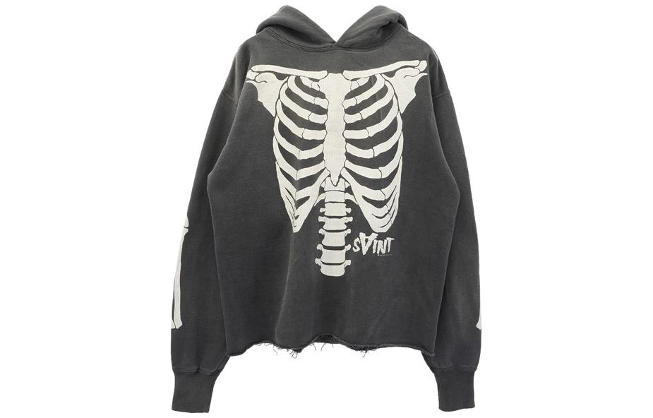 SAINT Mxxxxxx Bone Print Hooded Sweatshirt Mens Black SM-A22-0000-080