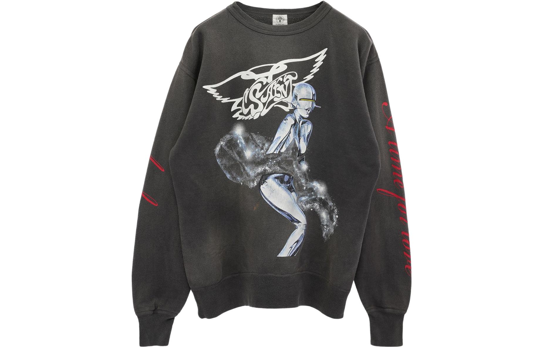 SAINT Mxxxxxx Cartoon Print Crewneck Pullover Sweatshirt Black (). SM22S-074-01