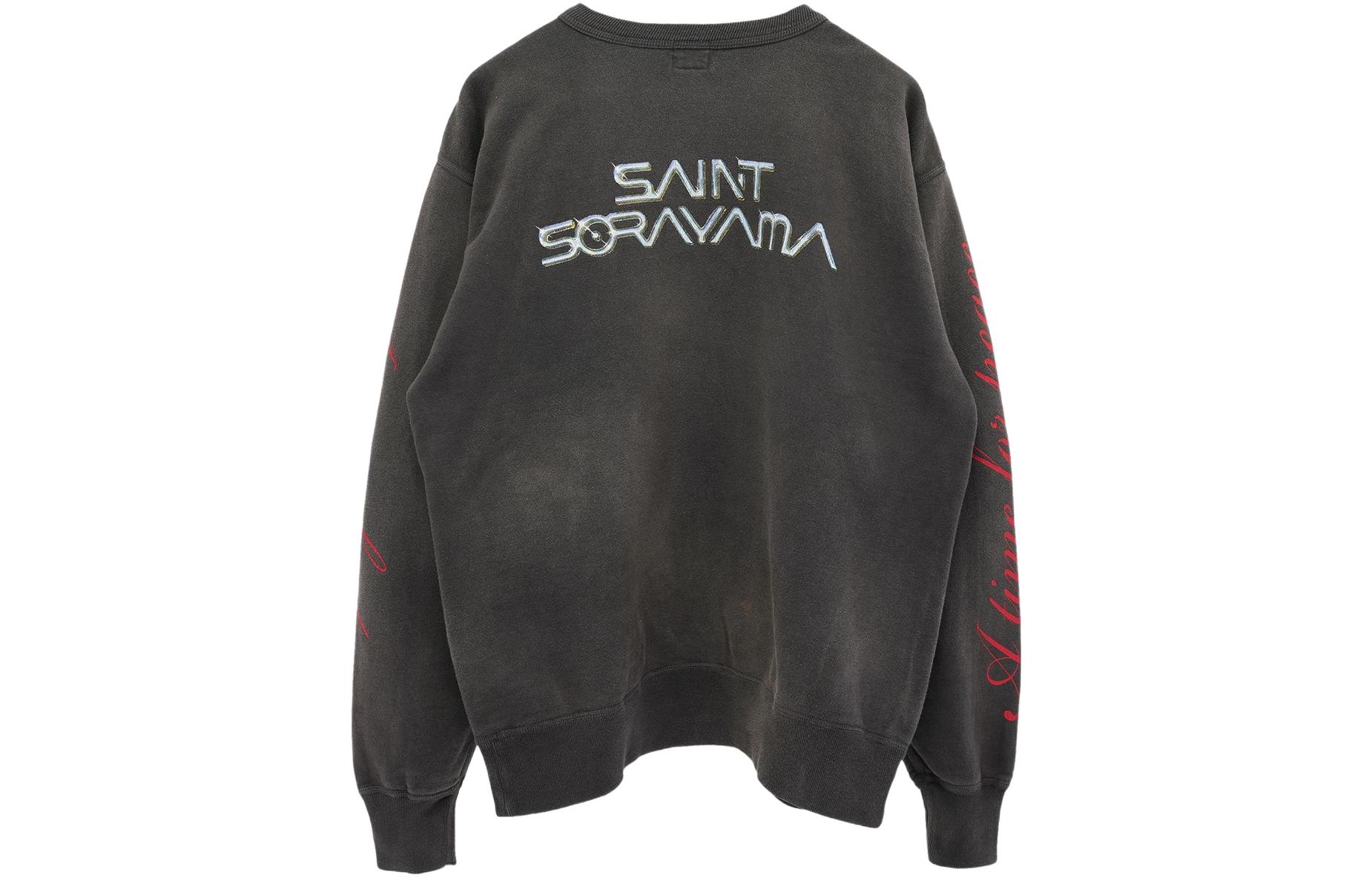 Lookbook SAINT Mxxxxxx 卡通印花圓領套頭衛衣 黑色 (). SM22S-074-01