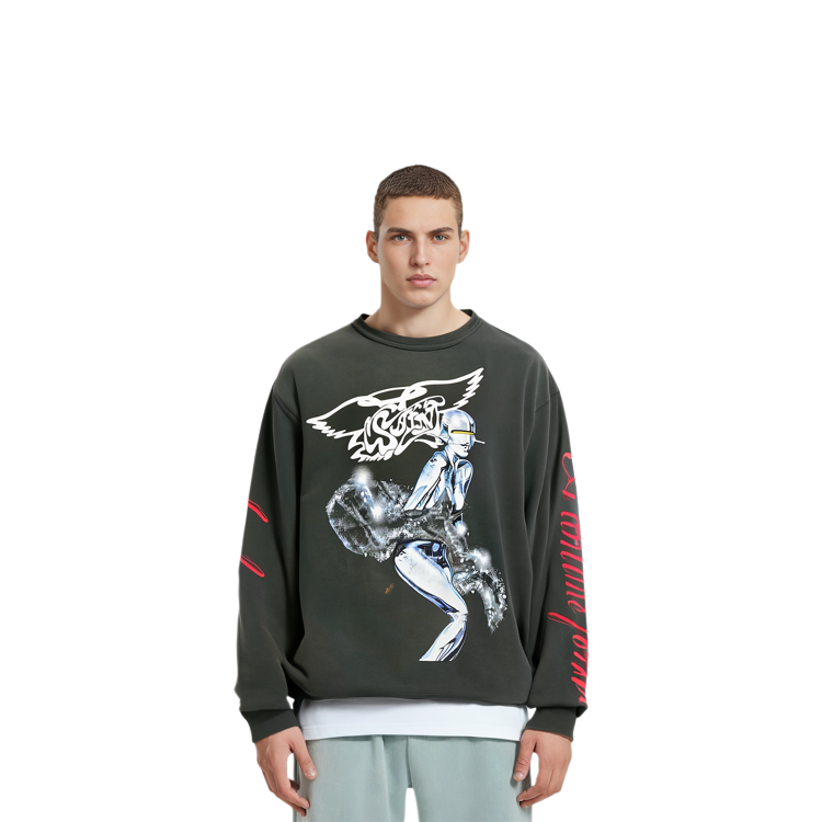 Purchase SAINT Mxxxxxx 卡通印花圓領套頭衛衣 黑色 (). SM22S-074-01