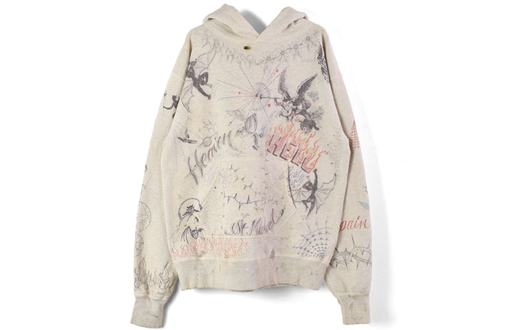 SAINT Mxxxxxx Cartoon Print Hoodie Beige 21AW-100000000007704-GRY