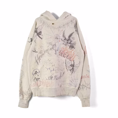 SAINT Mxxxxxx Cartoon Print Hoodie Beige 21AW-100000000007704-GRY