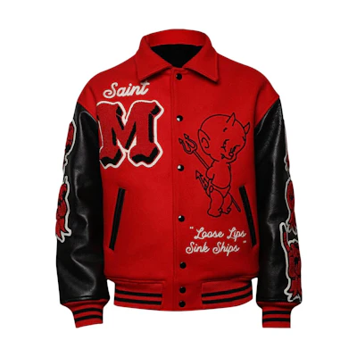 SAINT Mxxxxxx Colorblock Cartoon Letter Print Button-Up Jacket Red - . SM-A22-0000-035