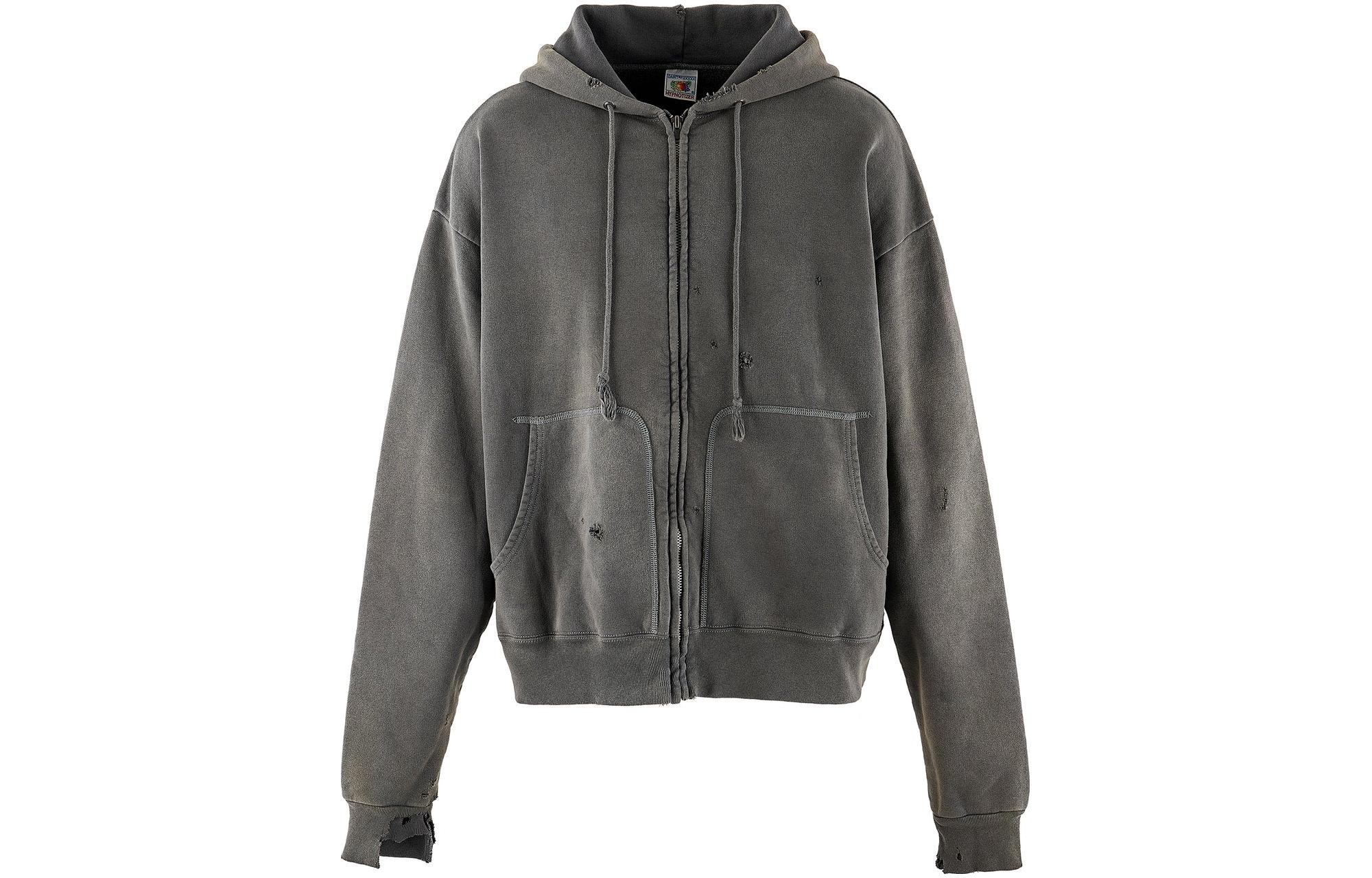 SAINT Mxxxxxx Dark Gray Casual Solid Zip Hoodie with Pockets SM-A23-0000-032