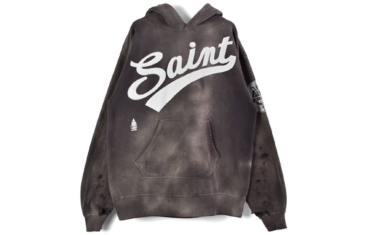 SAINT Mxxxxxx Distressed Logo Print Hoodie  Deep Gray. SM-A21-0000-037