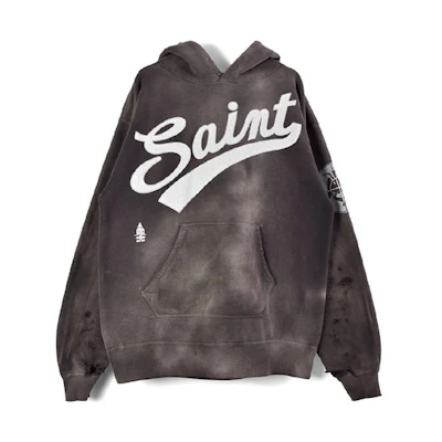SAINT Mxxxxxx Distressed Logo Print Hoodie Deep Gray. SM-A21-0000-037