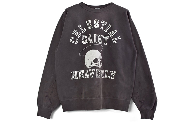 SAINT Mxxxxxx Distressed Skull Logo Print Sweatshirt Men - Dark Gray 21AW_100000000007705_BLK