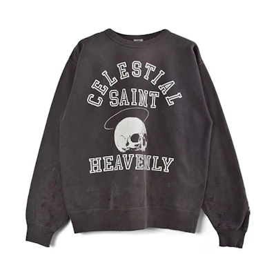 SAINT Mxxxxxx Distressed Skull Logo Print Sweatshirt Men - Dark Gray 21AW_100000000007705_BLK