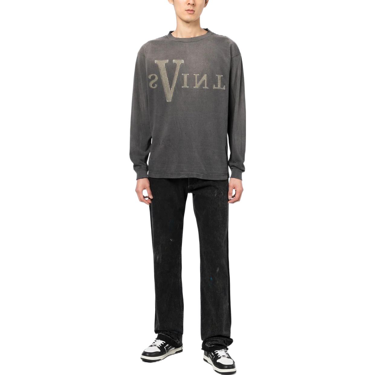 Lookbook SAINT Mxxxxxx 刺繡標誌長袖圓領T恤 灰色 SM-A22-0000-076