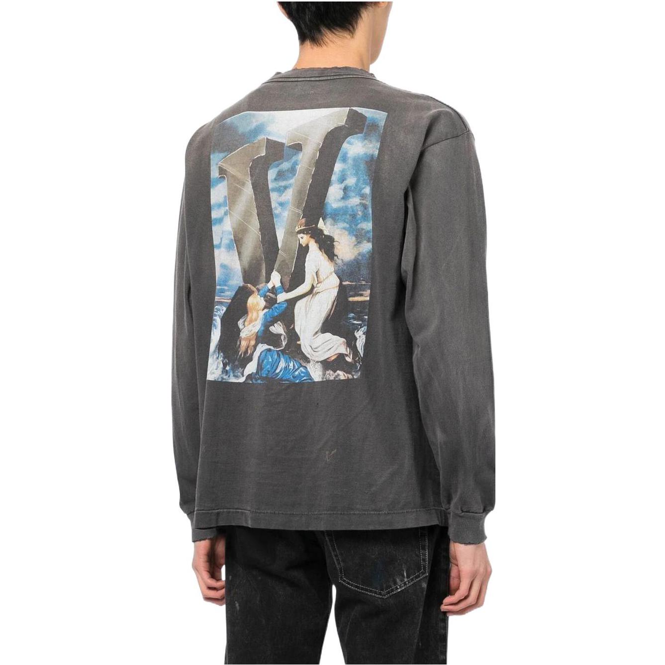 Shop SAINT Mxxxxxx 刺繡標誌長袖圓領T恤 灰色 SM-A22-0000-076