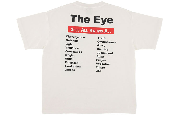 Lookbook SAINT Mxxxxxx 眼字母印花男女款白色圓領T恤。 SM-S21-0000-003