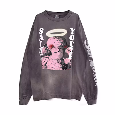 SAINT Mxxxxxx FW21 Logo Anime Print Tie-Dye Long Sleeve Tee Dark Grey . A21-0000-019