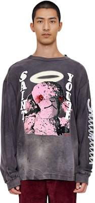 SAINT Mxxxxxx FW21 Logo Anime Cetakan Tie-Dye Lengan Panjang Kelabu Gelap. A21-0000-019 Details for SAINT Mxxxxxx FW21 Logo Anime Cetakan Tie-Dye Lengan Panjang Kelabu Gelap. A21-0000-019