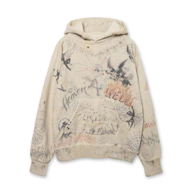 SAINT Mxxxxxx FW21 Loose Fit Graphic Hoodie Beige Men’s Casual Sweatshirt SM-A21-0000-056
