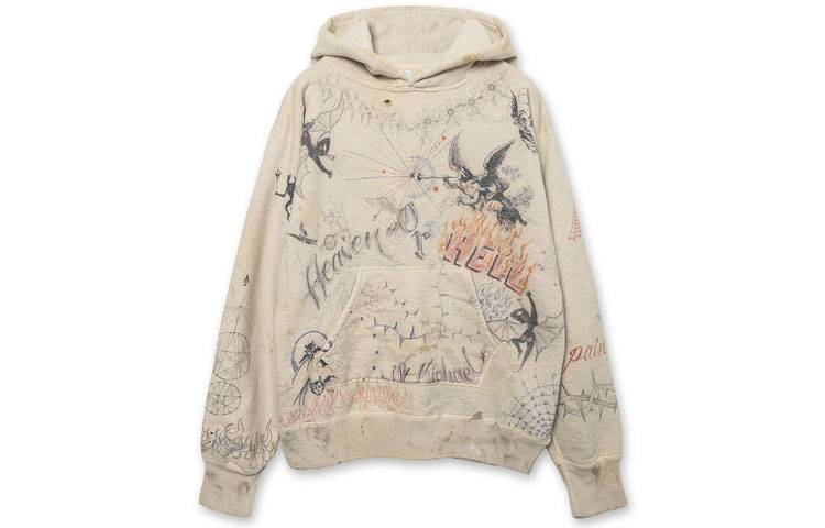 Order 圣莫尼卡 FW21 宽松版印花连帽衫 米色 男款休闲卫衣 SM-A21-0000-056