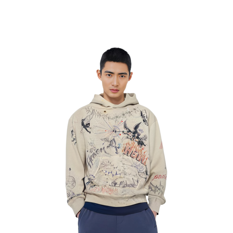 Shop 圣莫尼卡 FW21 宽松版印花连帽衫 米色 男款休闲卫衣 SM-A21-0000-056