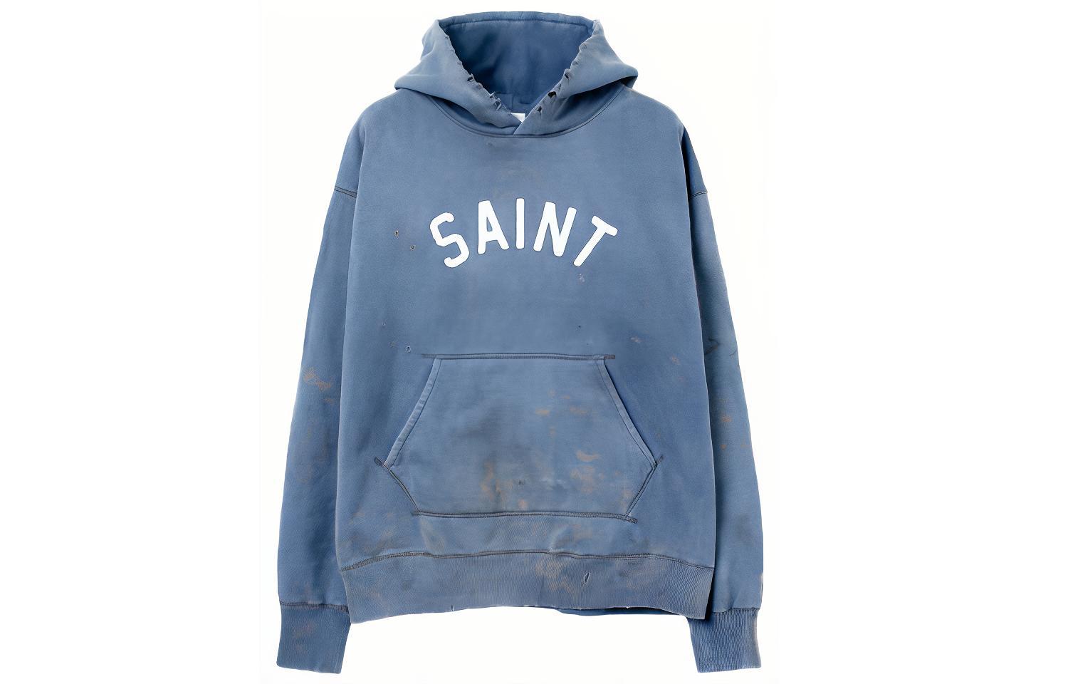 SAINT Mxxxxxx FW21 Solid Color Vintage Letter Pullover Sweatshirt Blue Mens SS21SM-019-93
