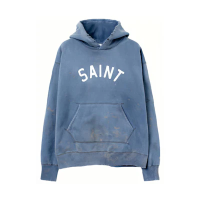 SAINT Mxxxxxx FW21 Solid Color Vintage Letter Pullover Sweatshirt Blue Mens SS21SM-019-93